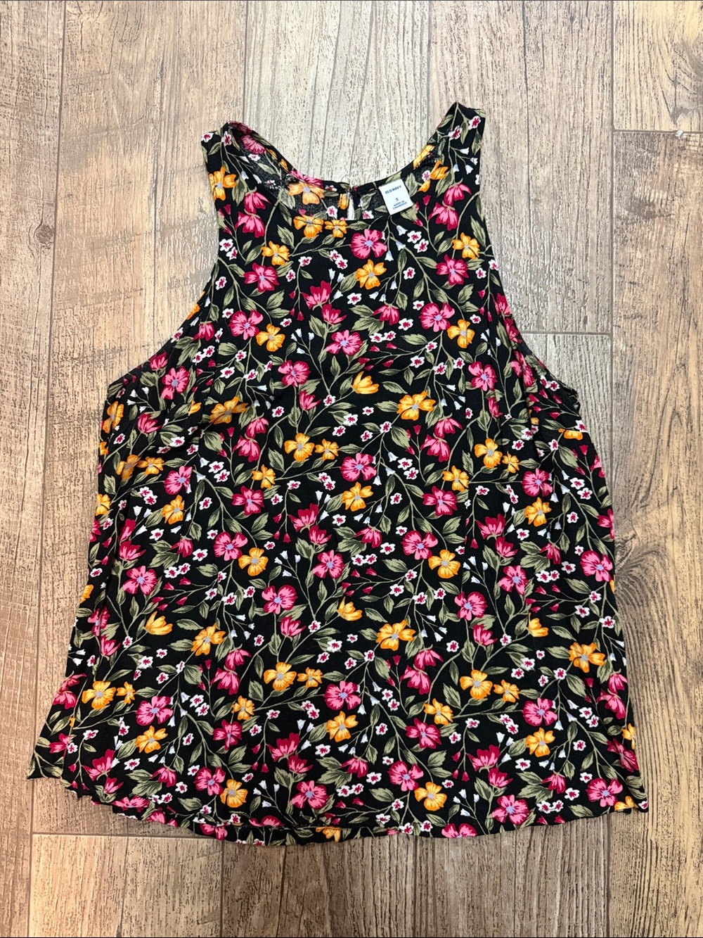 Old Navy Black Floral Tank with Pink & Yellow Flowers